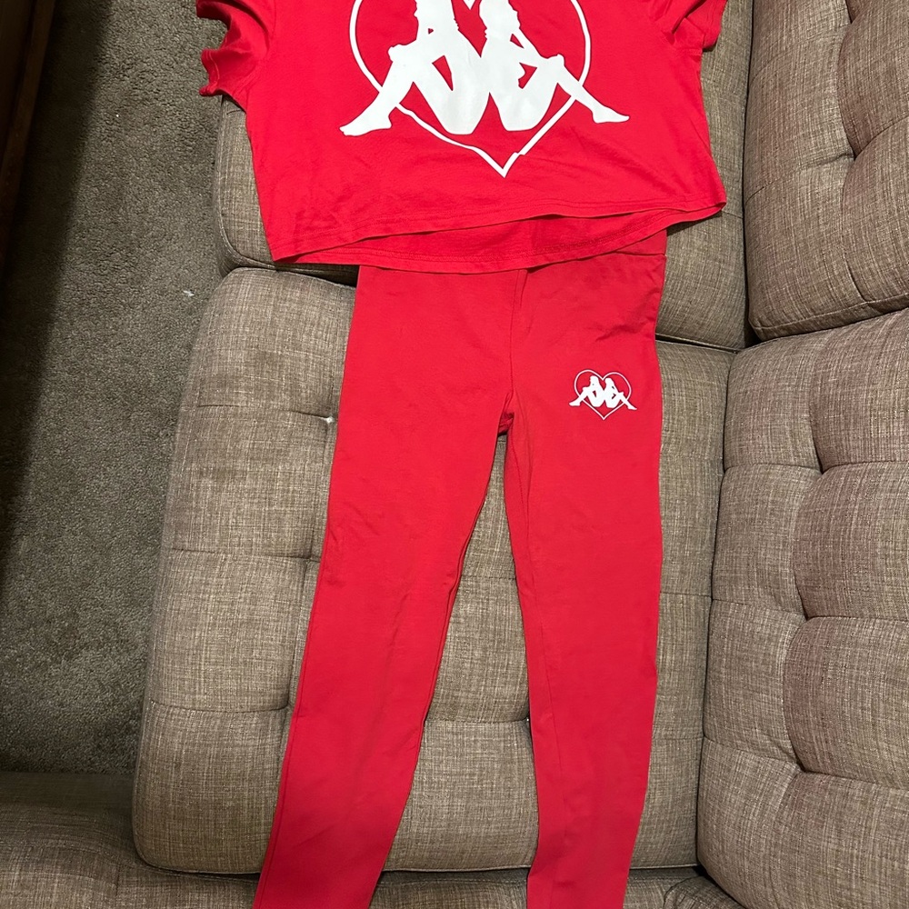 Kappa Red Matching Set with White Heart Logo Sz L - Picture 2 of 6